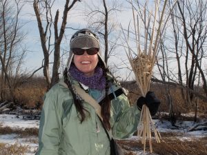 Amanda holding a Marsh Wren nest